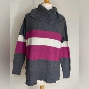Rachel Zoe Charcoal and Magenta Color Block Cowlneck Sweater Size XL